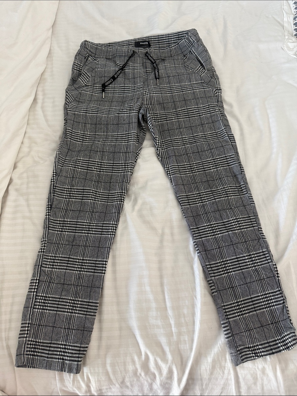Venti6 Women's Black & Gray Plaid Drawstring Pants size XS